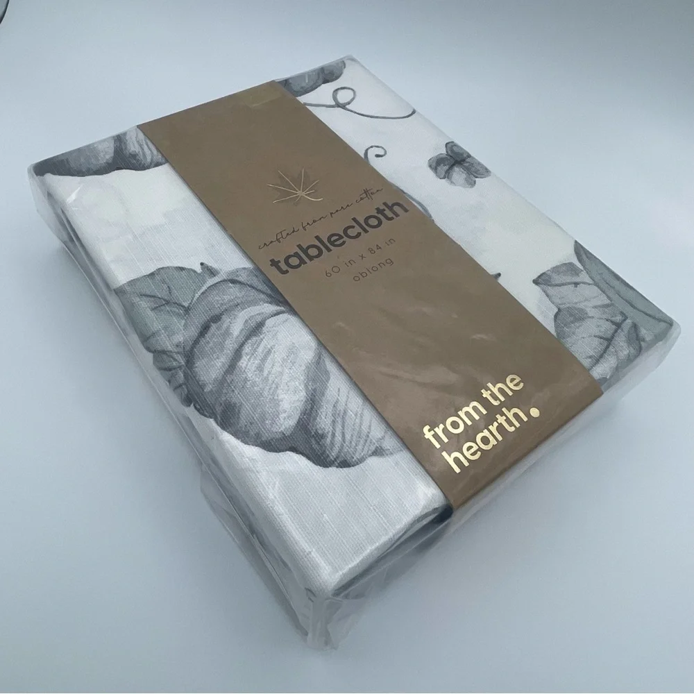 Nordstrom Tablecloth 100%‎ Cotton Fall Harvest Pumpkins White Gray NEW NWT N198